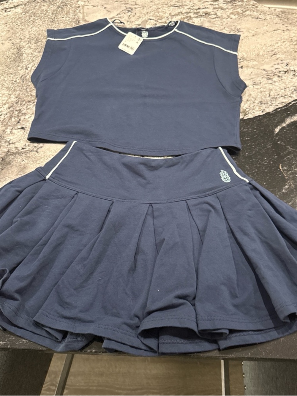 Free People Midnight Navy Crop Top with Mint Trim